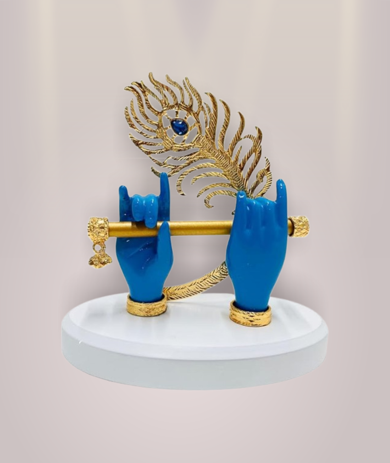 RGYAN Krishna Ji Hands Blue - with 24K Gold Plated Flute Symbol of Faith and Love | Car Dashboard, Office Desk & Pooja Temple